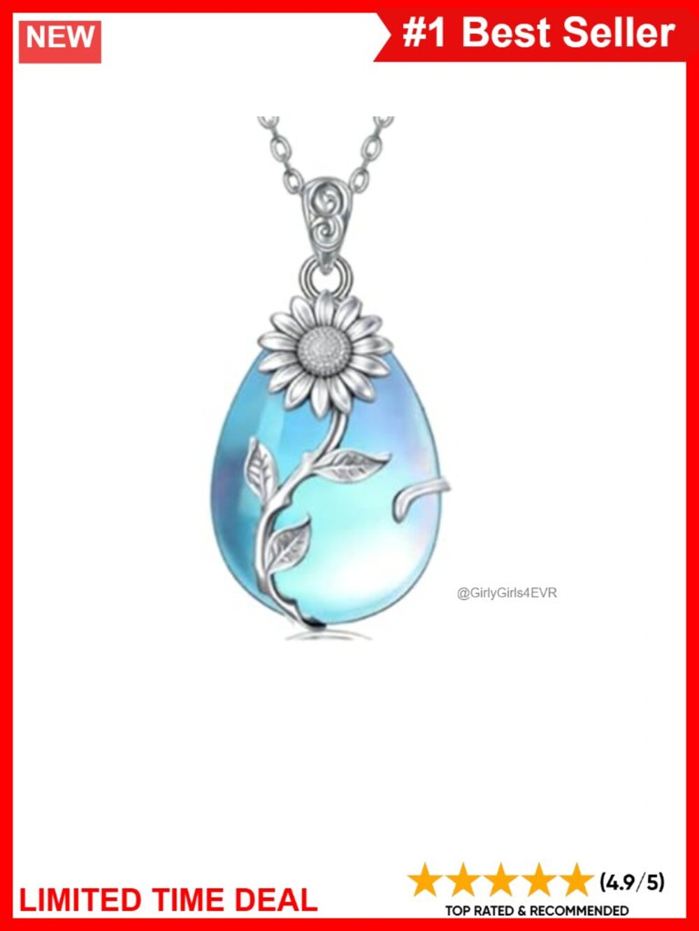 Moonstone Sunflower Teardrop Pendant Necklace Hypoallergenic Gift